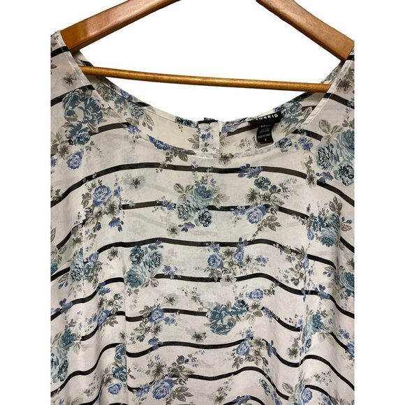Torrid Floral Striped Open Button Back Blouse Black White Semi Sheer Women's 2X - Picture 3 of 10